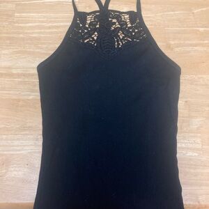 Black Lace-Trim Ribbed Tank Top - Women